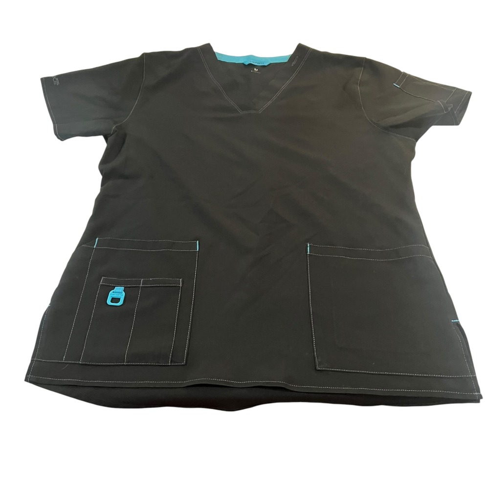 Carhartt Black Scrub Top w Bright Blue Accents Women's Size Medium Nurse Medical